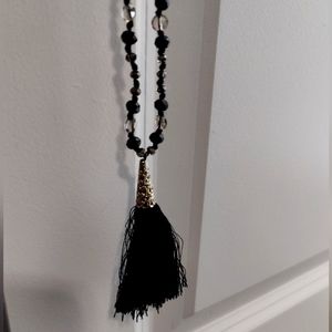 Black Beaded Long Necklace
